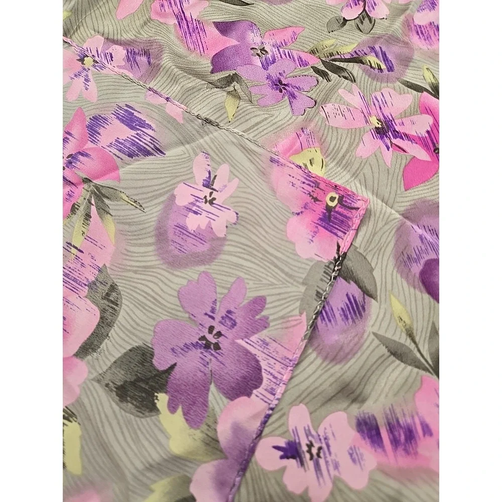 Silk Chiffon Scarf Floral Rolled Green Lavender Pink‎ 39